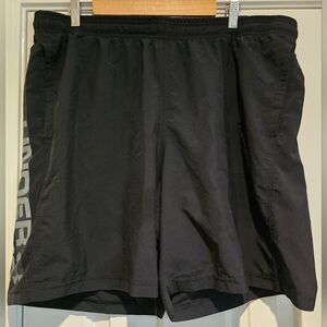 Men's black Under Armour  woven graphic wordmark athletic shorts Size XXL
